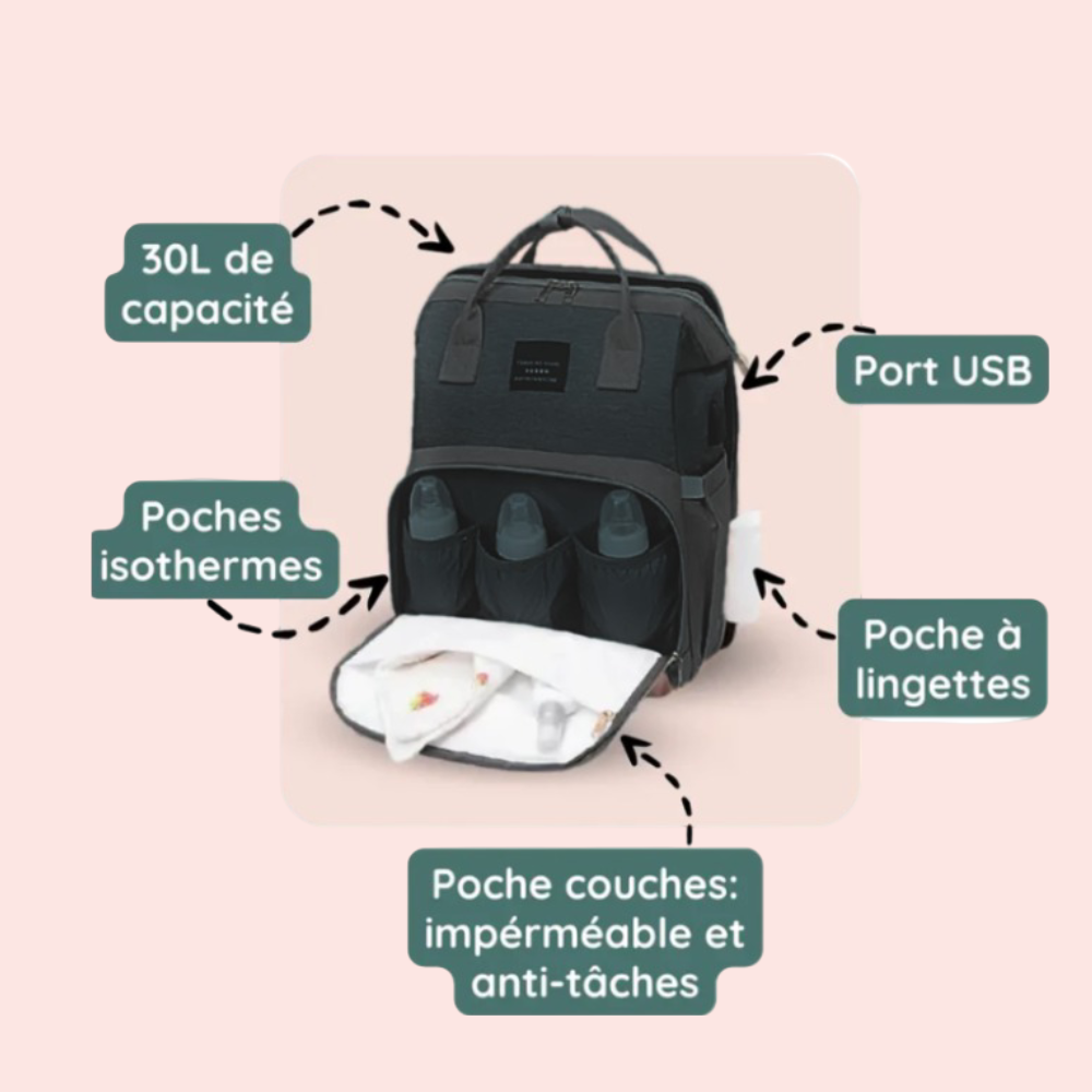 Sac à Langer Vesora - Multifonction, Grande Capacité, Imperméable & Élégant